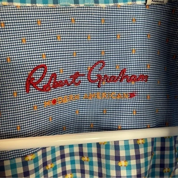 Robert Graham Modern Americana Blue Plaid Contrasting Collar Shirt L - Picture 11 of 14